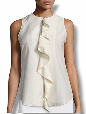 Theory Jastrid Modern Ruffle Sleeveless Blouse 100% Silk Ivory Size Small